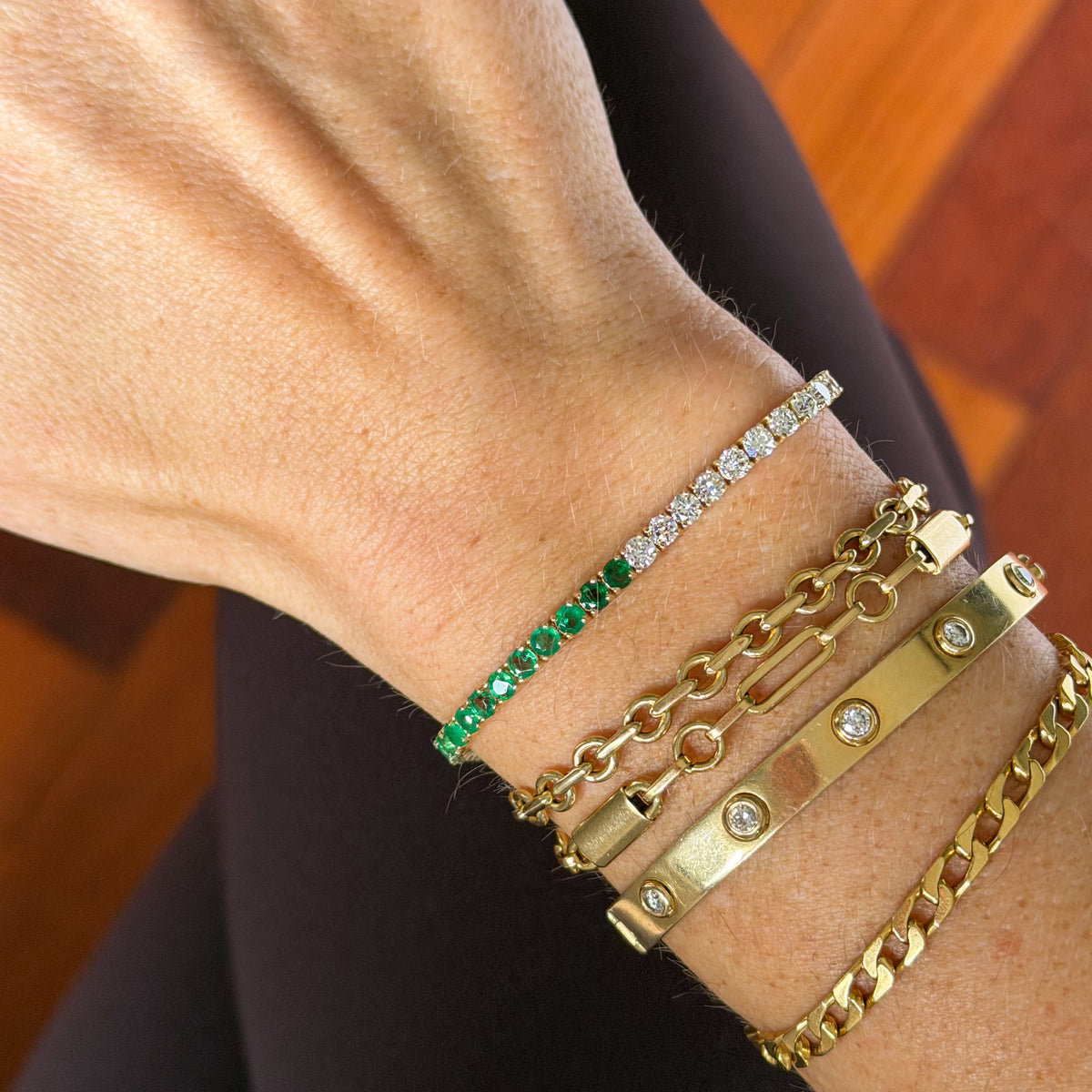 Natural Emerald and Lab Diamond Bracelet