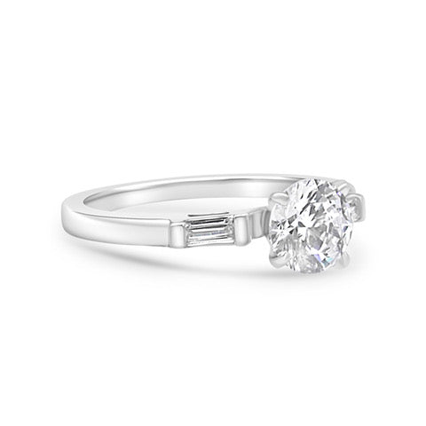 Classic Baguette Accent Natural Diamond Engagement Ring